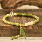 Jade Bamboo Leaf Lily Of The Valley Pattern Luck Abundance Bracelet