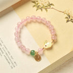 Year of the Rabbit Natural Pink Crystal Green Agate Bunny Love Happiness Bracelet