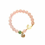 Year of the Rabbit Natural Pink Crystal Green Agate Bunny Love Happiness Bracelet