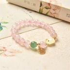 Year of the Rabbit Natural Pink Crystal Green Agate Bunny Love Happiness Bracelet