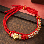Hand-Woven String Peach Blossom Knotting Connection Double Layer Bracelet