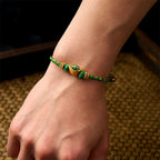 Five Color Hand Woven Green String Green Ingots And Plum Blossom Amulets Protection Adjustable Bracelet