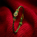 Five Color Hand Woven Green String Green Ingots And Plum Blossom Amulets Protection Adjustable Bracelet