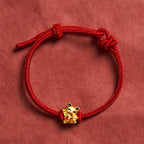 Handmade Braided Red String Golden Lucky Cat Fortune Adjustable Bracelet