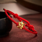 Handmade Braided Red String Golden Lucky Cat Fortune Adjustable Bracelet