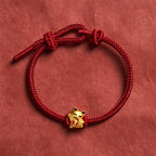 Handmade Braided Red String Golden Lucky Cat Fortune Adjustable Bracelet