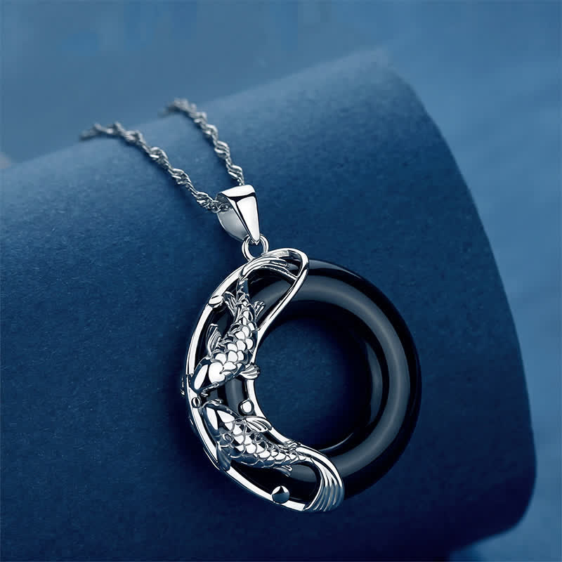 Natural White Jade Koi Lucky Necklace