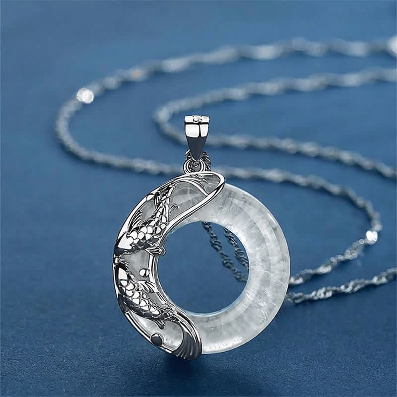 Natural White Jade Koi Lucky Necklace