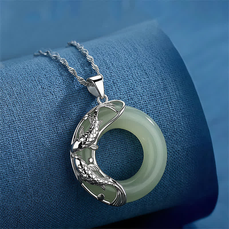 Natural White Jade Koi Lucky Necklace
