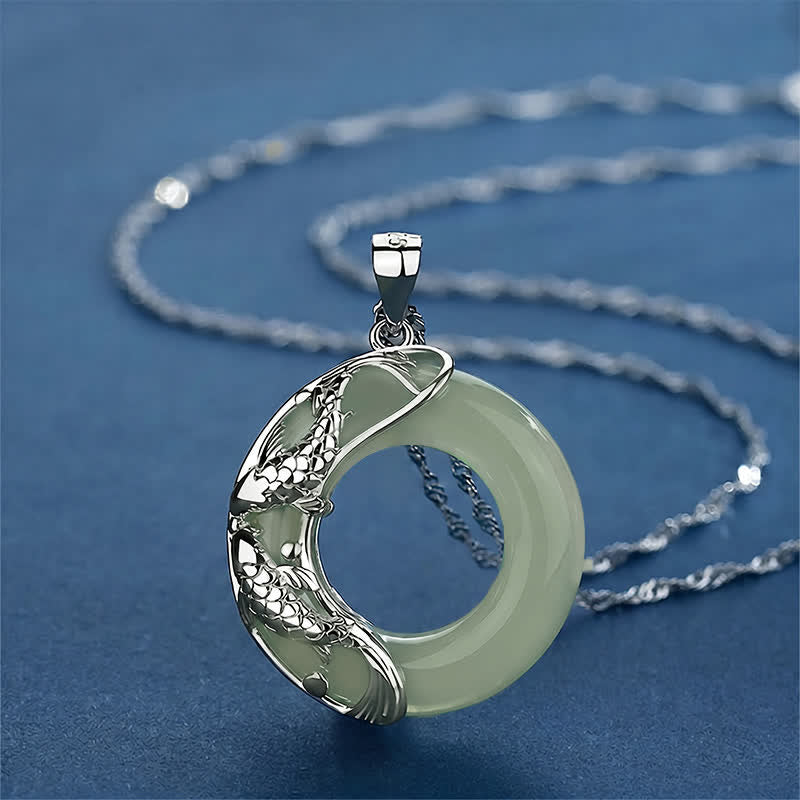 Natural White Jade Koi Lucky Necklace