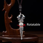 Tibetan Om Mani Padme Hum Dorje Vajra Design Wisdom Rotatable Necklace Pendant