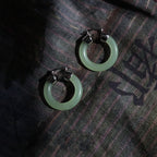 Round Jade White Jade Prosperity Earrings