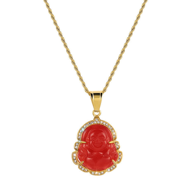18K Gold Filled Laughing Buddha Jade Luck Necklace Chain Pendant