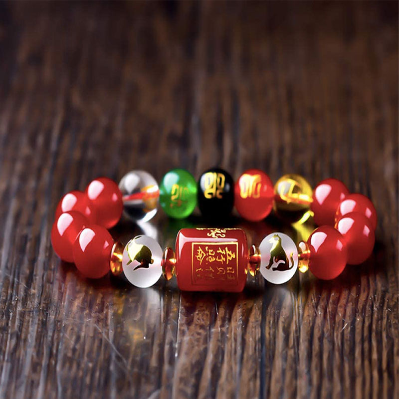 Chinese Zodiac Feng Shui Obsidian Five-Element Wealth Prosperity Bracelet
