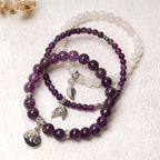 3PCS Natural Quartz Crystal Beaded Healing Energy Lotus Bracelet