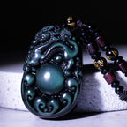Tibetan Positive Rainbow Obsidian PiXiu Necklace