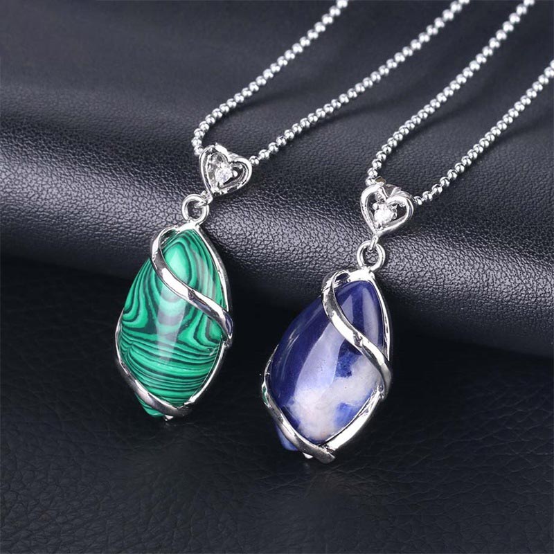 Marquise Pattern Natural Crystal Stone Charm Necklace Pendant