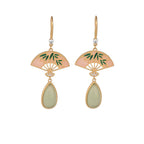Natural Green Aventurine Fan Pattern Luck Drop Earrings