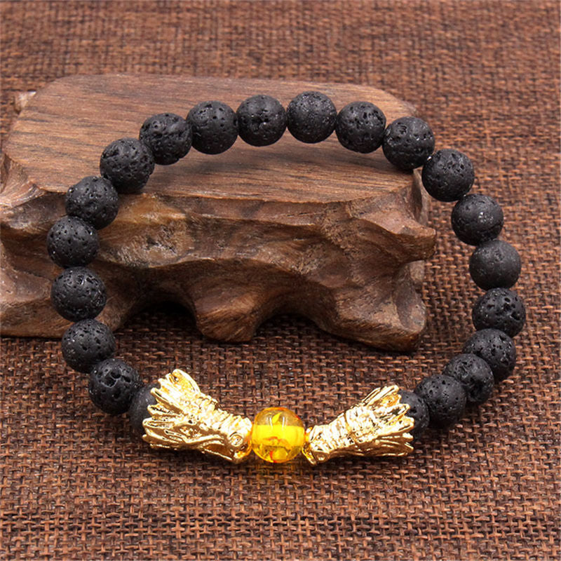 White Turquoise Lava Rock Dragon Blessing Beaded Bracelet