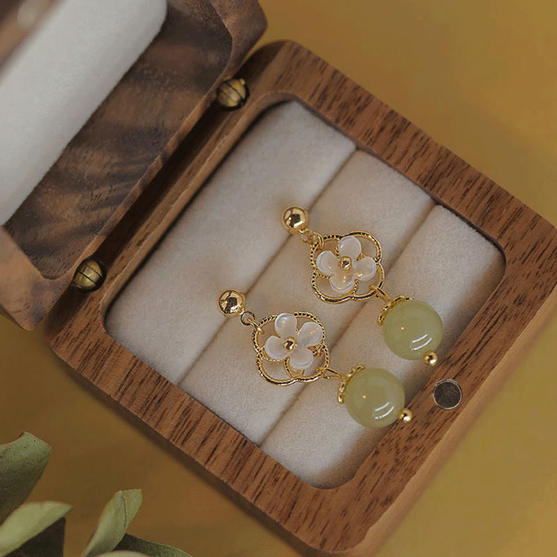 Tridacna Stone Flower Jade Bead Blessing Drop Earrings