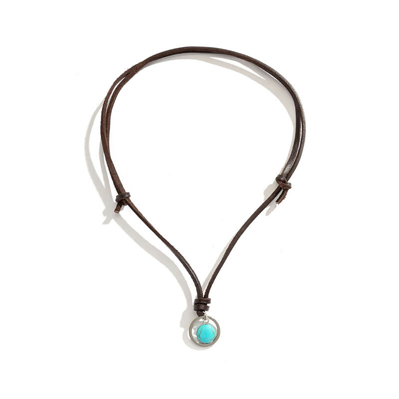 Round Turquoise Stone Protection Strength Necklace Pendant