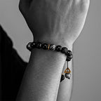 Black Obsidian Lava Rock Stone Yin Yang Strength Bracelet