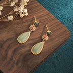 FengShui Jade Double Happiness Fortune Earrings