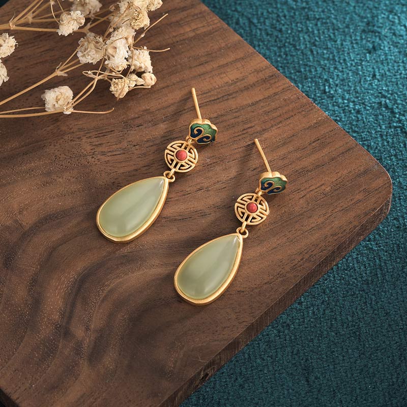 FengShui Jade Double Happiness Fortune Earrings