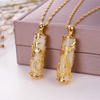 Jade Dragon Phoenix Copper Blessing Harmony Necklace Pendant