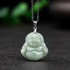 Laughing Buddha Jade Blessing Titanium Steel Chain Necklace Pendant