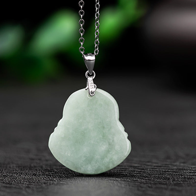 Laughing Buddha Jade Blessing Titanium Steel Chain Necklace Pendant