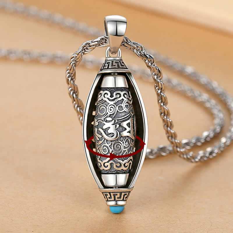 Tibet Om Mani Padme Hum Protection Necklace Rotatable Pendant
