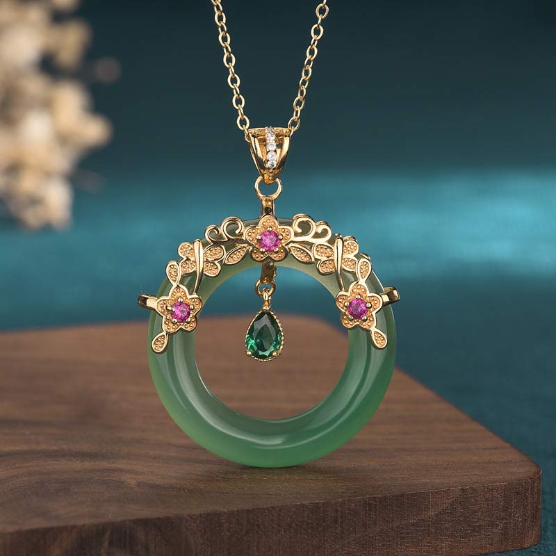 Natural Round Cyan Jade Healing Necklace Pendant