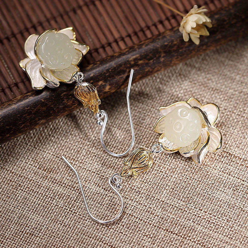 White Jade Protection Harmony Drop Earrings