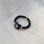 Natural Tridacna Stone Lovely Cat 14K Gold Plated Blessing Ring