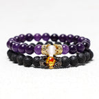 Natural Stone King & Queen Crown Healing Energy Beads Couple Bracelet