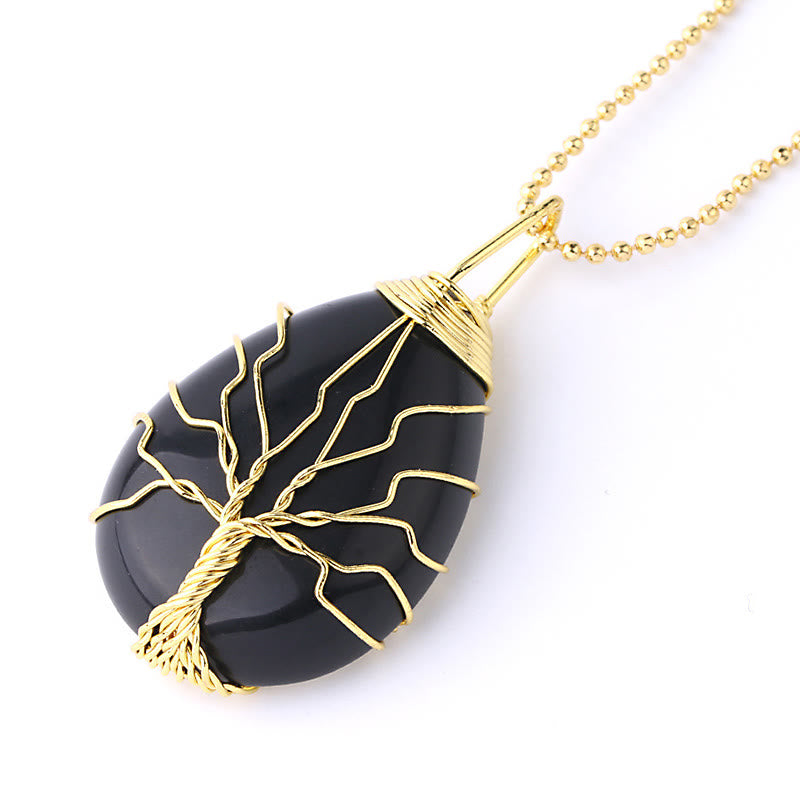 Natural Quartz Crystal Tree Of Life Healing Energy Necklace Pendant