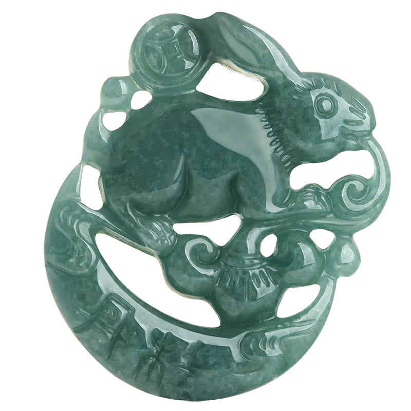 Year of the Rabbit Jade Luck Crescent Moon Necklace Pendant