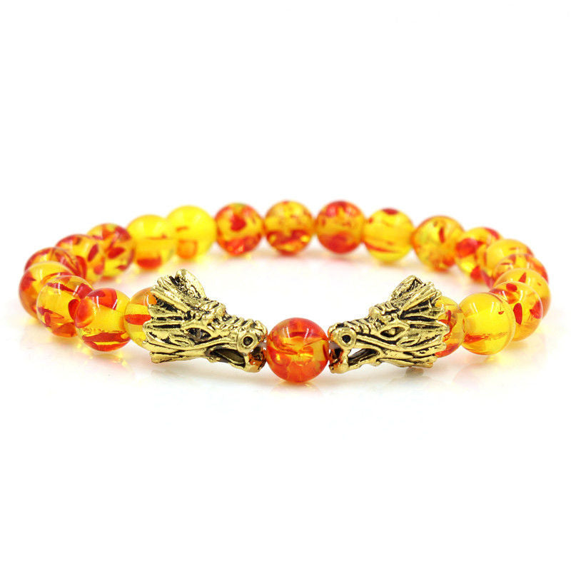White Turquoise Lava Rock Dragon Blessing Beaded Bracelet