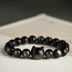 Gold Sheen Obsidian Silver Sheen Obsidian Lovely Paw Lucky Cat Protection Bracelet