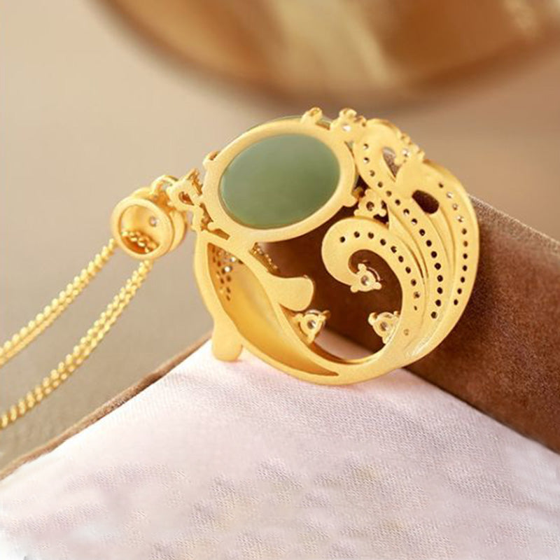 Cyan Jade Koi Fish Healing Calm Necklace Pendant