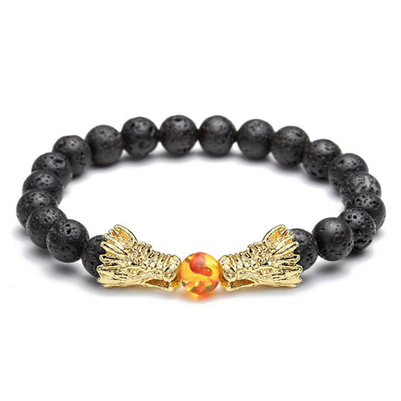White Turquoise Lava Rock Dragon Blessing Beaded Bracelet