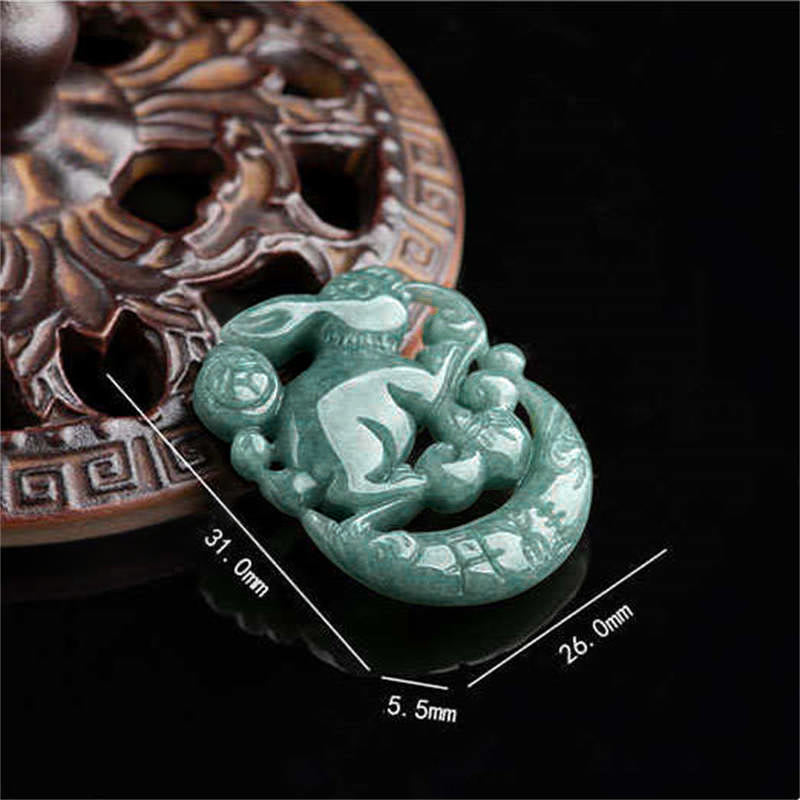 Year of the Rabbit Jade Luck Crescent Moon Necklace Pendant