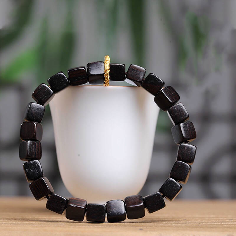 Tibetan Ebony Wood Square Beads Peace Calm Bracelet