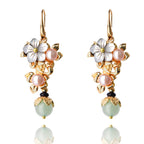 14K Gold Plated Tridacna Stone Flower Pearl Green Aventurine Bead Drop Earrings