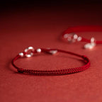 925 Sterling Silver Lucky Fortune Peace Joy Lotus Peace Buckle Red String Bracelet