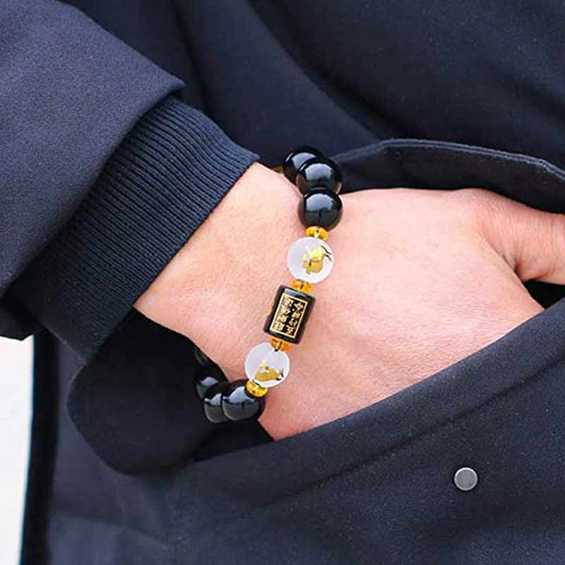 Chinese Zodiac Feng Shui Obsidian Five-Element Wealth Prosperity Bracelet