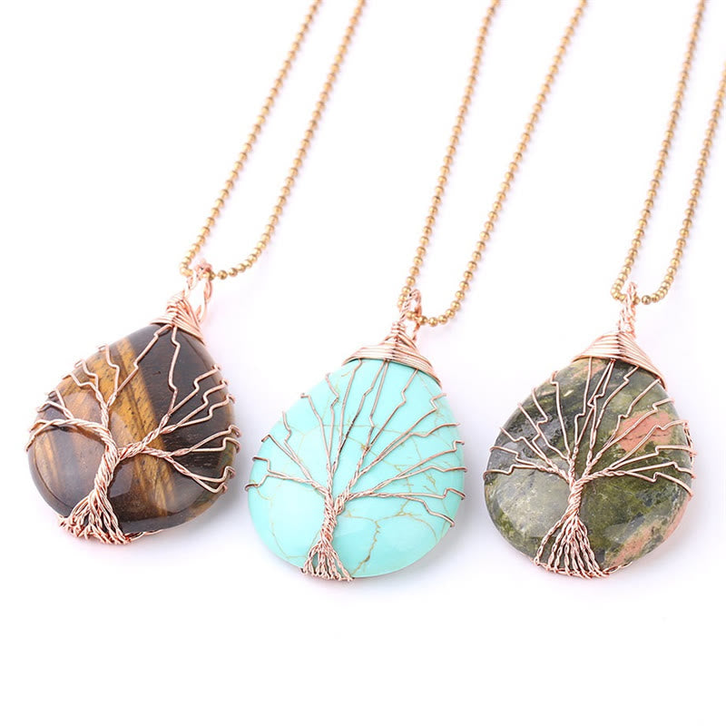 Natural Quartz Crystal Tree Of Life Healing Energy Necklace Pendant