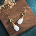 FengShui White Jade Luck Drop Earrings