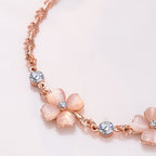 Pink Crystal Four Leaf Clover Love Chain Bracelet